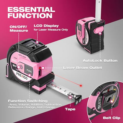PREXISO 2-in-1 Laser Tape Measure, 215Ft Laser Measure & 16Ft Tape Measure