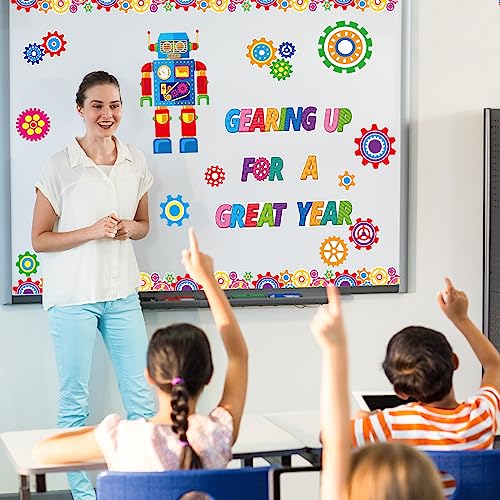 Fulmoon 52 Pcs Gear Bulletin Board Set Classroom Steam Robot Wall Decor