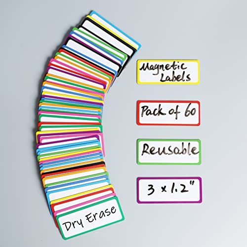 Dry Erase Magnetic Labels-60 PCS Reusable and Writable Name Magnets - color: Color Framed