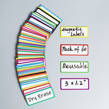 Dry Erase Magnetic Labels-60 PCS Reusable and Writable Name Magnets - color: Color Framed