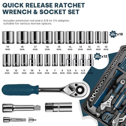 Enventor Tool Set with Molded Storage Case, 220 Pieces, Blue - color: Blue