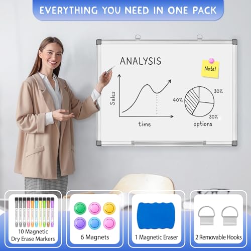 Grtard 18" x 12" White Board Dry Erase, Magnetic Dry Erase Boards, Hanging Magnetic Whiteboard with Marker and Strong Magnets, Dry Erase Board for Wall, White Boards Dry Erase for School, Office, Home - color: Silver, size: 18"W x 12"H