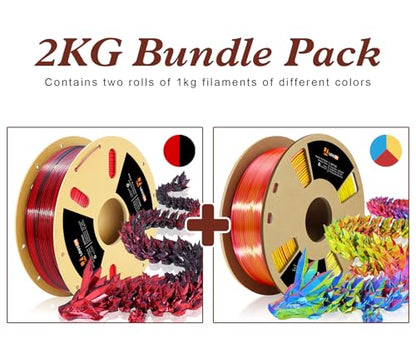 LOVOON Silk PLA 3D Printer Filament Bundle 2 KG, PLA Filament 1.75mm, Shiny Silk Blue/Yellow/Red and Silk Black/Red, Color Changing 3D Printer PLA Filaments, 1KG X 2 Spools - color: Blue/Yellow/Red+black/Red, size: 2 kg
