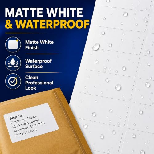 25 Sheets 30up Waterproof Matte White Shipping Labels Address Stickers - size: 30up-25 sheets