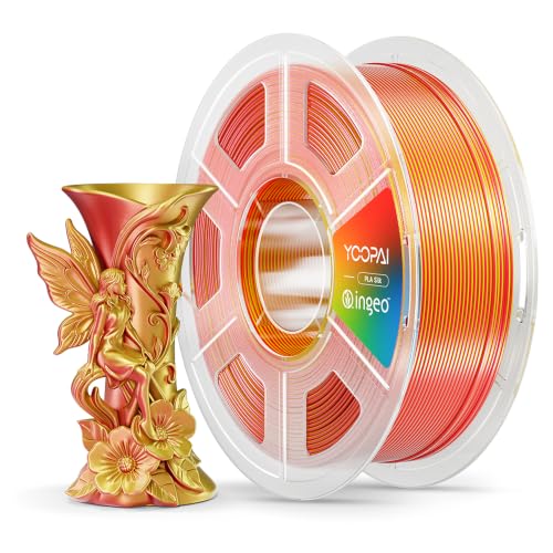 YOOPAI Dual Color Silk PLA Filament 1.75mm, Two-Tone Coextrusion PLA 3D Printer Filament, Shiny Color Change Finish, Enhanced Formula for Stable Printing, 1kg Spool, Red Gold - color: B-silkpla-1kg-dual-redgold