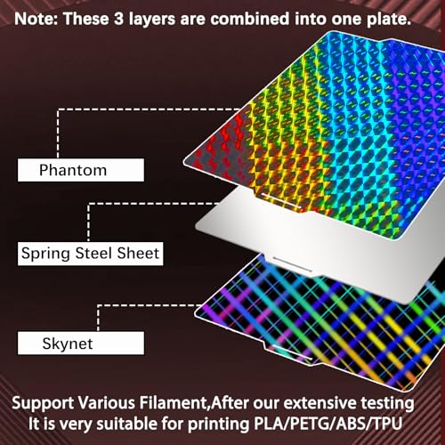 JUUPINE 257x257mm Upgraded Build Plate for Bambu Lab X2D/A1/X1C/X1/X1E/P1P/P1S/P2S 3D Printer, Smooth Phantom+Smooth Skynet Pattern Double Sided Flexible Spring Steel Plate HeatingBed Platform - color: Phantom+Skynet