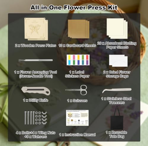 Wooden Flower Press Kit, 10 Layers 11" x 11" Large Size for Adult Teen - size: 11 inch 10-Layer Flower Press Kit