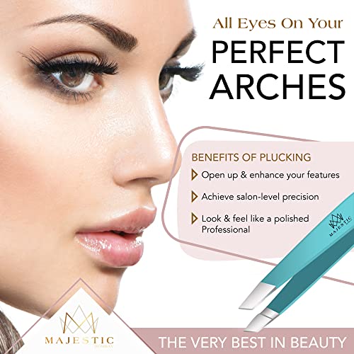 Majestic Bombay Precision Tweezers Set, Fine Point, Slant, Women and Men - color: Teel Blue