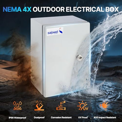 12x8x6 NEMA 4X Enclosure Metal Outdoor Electrical Enclosure Box - size: 12"H × 8"W × 6"D