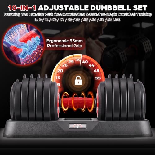 OPPSDECOR Adjustable Dumbbell Set of 2, 10-in-1 Free Weight Set 25/50/55 lb - size: 55LB-Pair