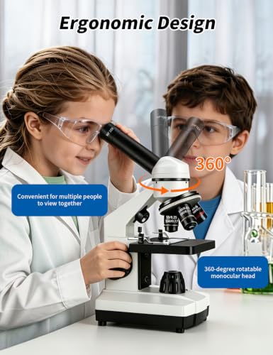 Microscope for Adults,WF10x/25x Eyepieces,40x–2000x Magnification,Up/Down LED,Comes with a Free Experiment Kit & Phone Adapter.Suitable for Students Home and School Lab