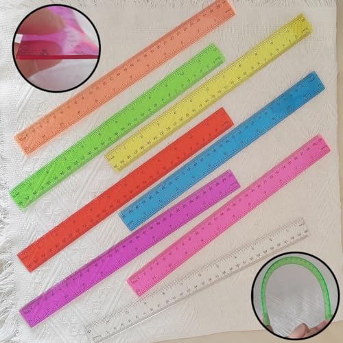 8 Pack 12 Inch Color Clear Ruler Plastic Rulers