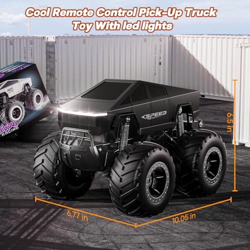 Remote Control Car Monster Truck Toy Off-Road Truck - 4WD Waterproof RC Cars for All Terrain, 1:16 Scale Hobby Monster Truck Toys 2.4GHz Pick-up Vehicles Kids Gifts for Boys Age 6 7 8 9 10-12+,Black - color: Black
