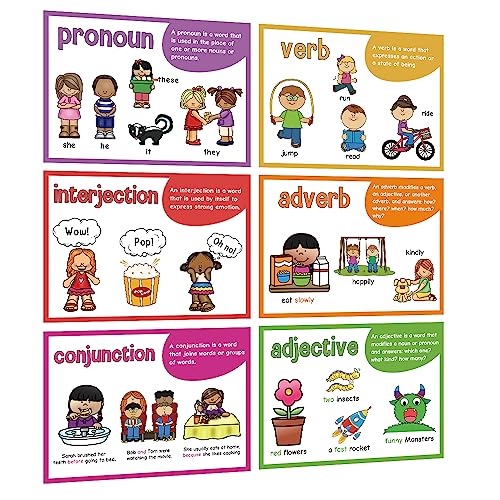 Lachilly Parts of Speech Learnig Posters, Grammar Learning, Vocabulary Building, Preschool, Home, Middle and High School Classroom Wall Decoration, Bulletin Board Set, 8 Sheet - style: Parts of Speech 8P