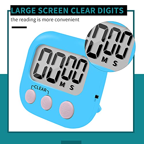 12 Pack Small Digital Kitchen Timer Magnetic Back and ON/Off Switch,Minute Second Count Up Countdown（White,Blue,Orange