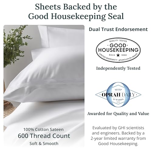 California Design Den 2 Pack 600 Thread Count Cotton Bed Sheets Queen Set - color: 01 - Bright White, size: Queen (Pack of 2)