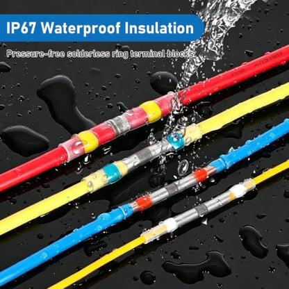 230Pcs Solder Seal Wire Connectors with Mini Heat Gun Kit, Solder Stick Wire Connectors & Heat Shrink Tubing Waterproof and Insulated Electrical Wire Terminals for Marine, Automotive - size: 230Pcs