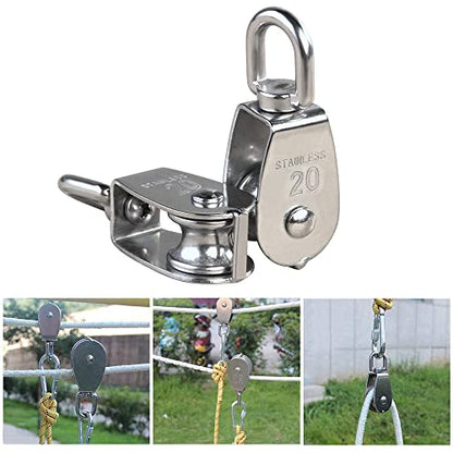 YAMASO,2Pcs 304 Stainless Steel M20 Silver Single Pulley Block Wire Rope Hanging Wire Towing Wheel - size: M20-2pcs
