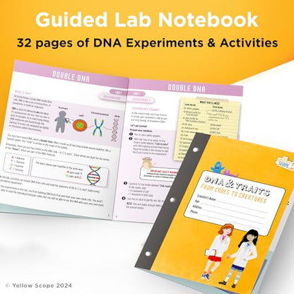 YELLOW SCOPE Genetics Science Kit - DNA & Traits Kit, Metal Lab Tools, Ages 8-12 - Hands-On STEM Science Experiment & Educational Toy - Genetics Lab Setup - style: DNA & Traits Science Kit
