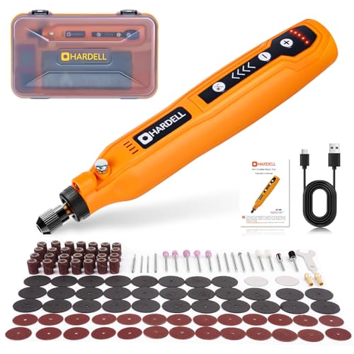 HARDELL Mini Cordless Rotary Tool, 5-Speed 129pcs Gift Kit for DIY Crafts - color: Orange Pro