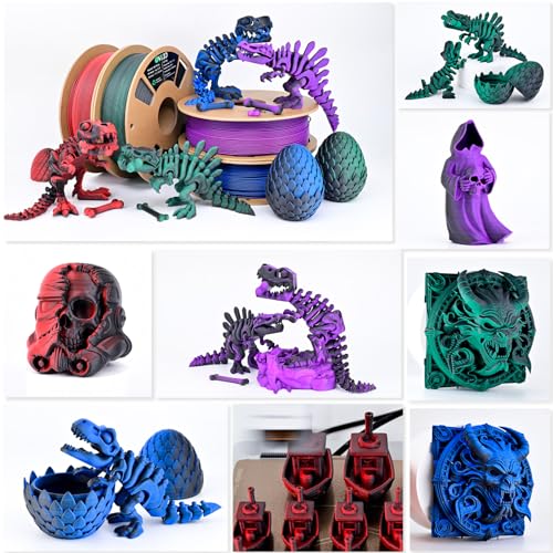 OVV3D Dual Color PLA Filament 1.75mm, Black Green Matte PLA 3D Printer Filament, Multi Color Change 3D Printing Filament for Most FDM 3D Printer, 1kg Spool - color: Matte Black Green