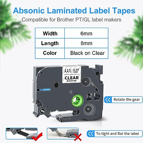 4-Pack Compatible for Brother Tze-111 6mm 0.23" Black on Clear Label Tape - color: Black on Clear