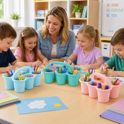 6 Pack Classroom Caddy With Handle, Pink Purple - color: Pink Purple