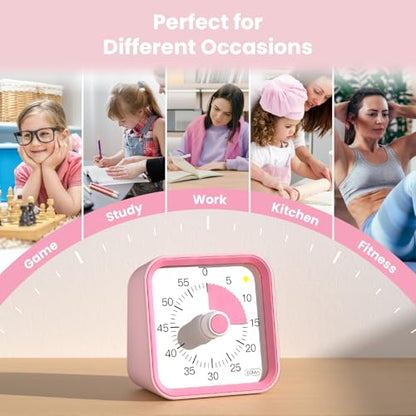 Visual Timer for Kids, Cute Timer with Pause Function, Pink - color: Pink