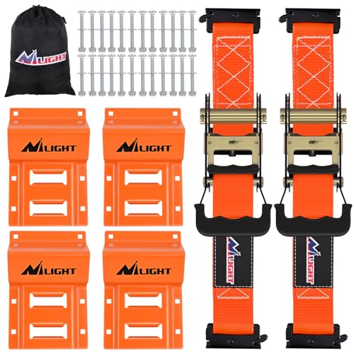 Nilight Wheel Chock Tie Down Kit with 2Pcs E Track Ratchet Straps - color: 2Pcs E Track Straps + 4Pcs Wheel Chock