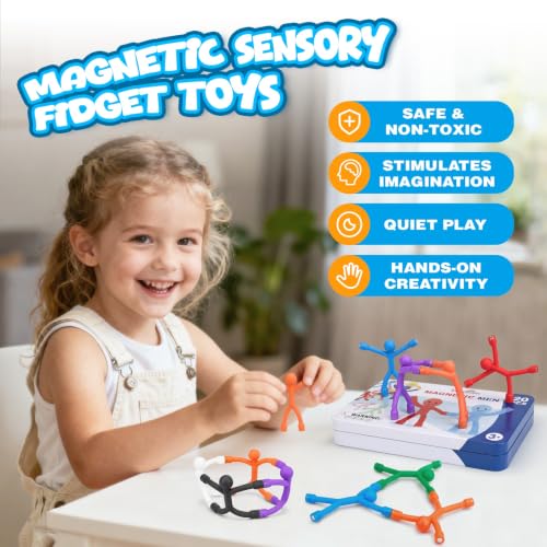 20Pcs Magnetic Travel Toys with Metal Box, Magnets Men for Kids Fidget Toys - size: 20Pcs Solids