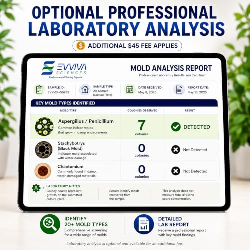 Evviva Sciences Home Mold Test Kit, DIY Air, HVAC Vent and Surface Sampling, Optional Lab Analysis, Identifies 20+ Mold Types