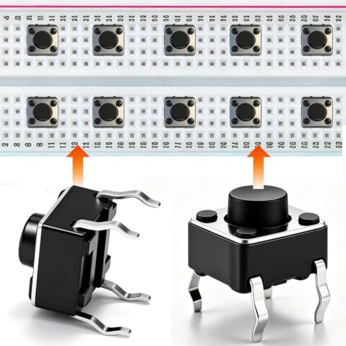 TWTADE 100Pcs Micro Momentary Tactile Push Button Switch 6x6x4.3mm 4Pin Tact Switch Assortment Kit - color: Black-4 Pin/100Pcs