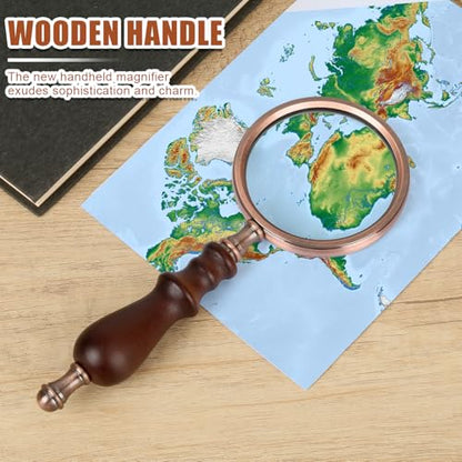 10X Handheld Magnifying Glass Vintage Reading Magnifier with Wooden Handle