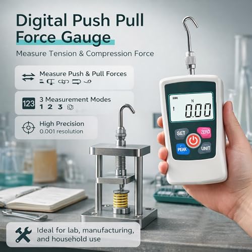 Digital Force Gauge High-Precision Push-Pull Meter for Tension & Compression Testing Units (N, kg, lb, oz) Real-Time/Peak/First Peak Modes Ideal for Quality Control & Material Testing 5N - color: 5N