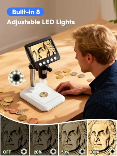 Coin Microscope, 4.3" LCD USB Digital 1000X 1080P Coin Magnifier - color: White