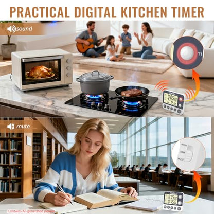 Digital Dual Kitchen Timer, 2Groups Count Up/Down Timer for Cooking - size: Dual Timer