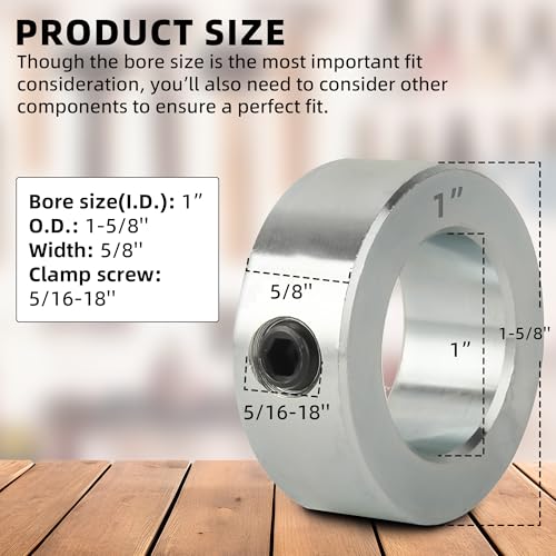 TonGass Screw Style Zinc Plated Carbon Steel 1" Bore Shaft Collar Set - size: 1"