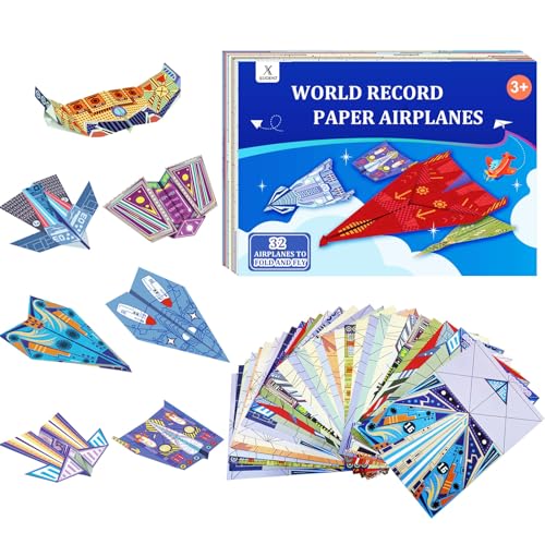 Paper Airplane Kits with 16 Classic Designs, 32 Sheets of Colorful Origami Paper, World Record Paper Planes, Craft Kit for Kids, Airplane Gifts for Boys and Girls Ages 6-12+ (Digital Manual Only) - color: Red