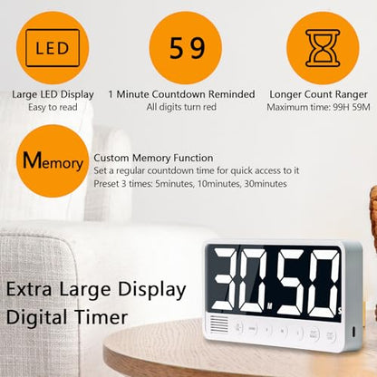 Digital Kitchen Timer with Extra Large LED Display Black - color: Black