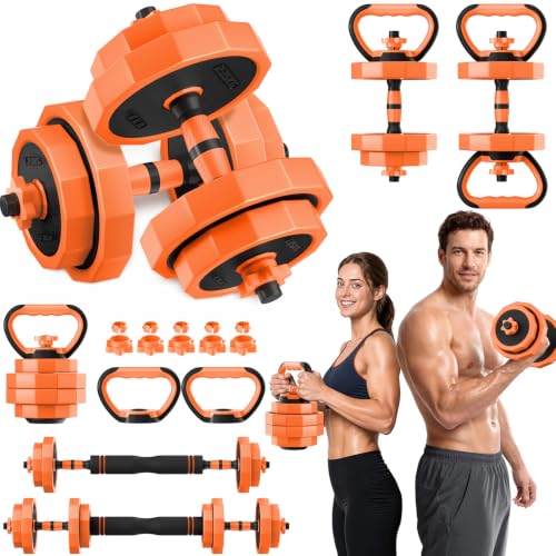 Adjustable Dumbbell Set with Barbell Connector, 5-in-1 Home Gym Free Weights for Full-Body Strength Training, Space-Saving Design for Apartments and Garage Gyms - size: 33 pounds
