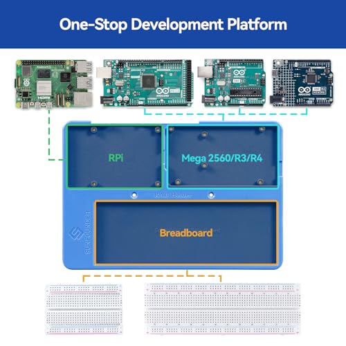 SunFounder RAB Holder for Raspberry Pi Breadboard Holder 5 in 1 Base Plate Compatible with Arduino Uno R4 Minima/WiFi/Uno R3/Mega R3, Raspberry Pi 5 4B 3B+ 3B 2 Model B and 400 800 Points Breadboard - color: RAB for Uno R4 & Pi4
