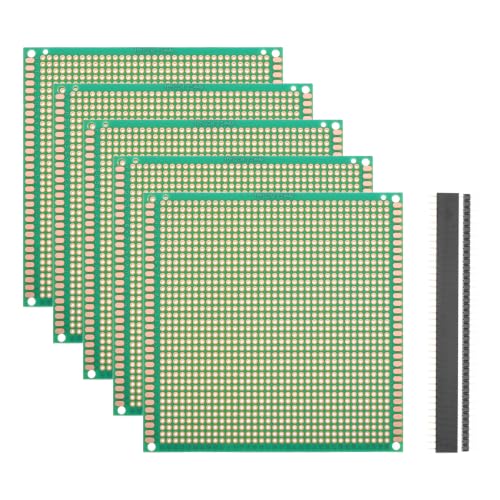 5Pcs 10x10cm PCB Prototype Board w 40-Pin Headers, Green - size: 10x10cm(2.54mm Pitch/1.5mm T)