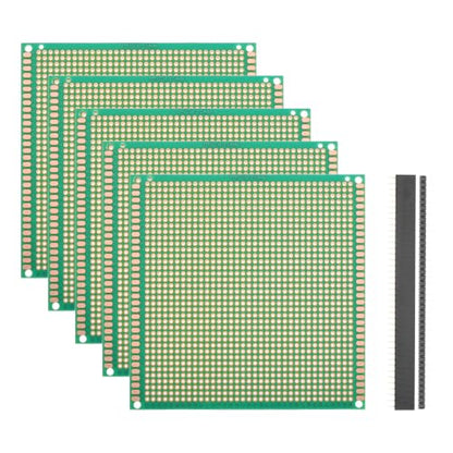 5Pcs 10x10cm PCB Prototype Board w 40-Pin Headers, Green - size: 10x10cm(2.54mm Pitch/1.5mm T)
