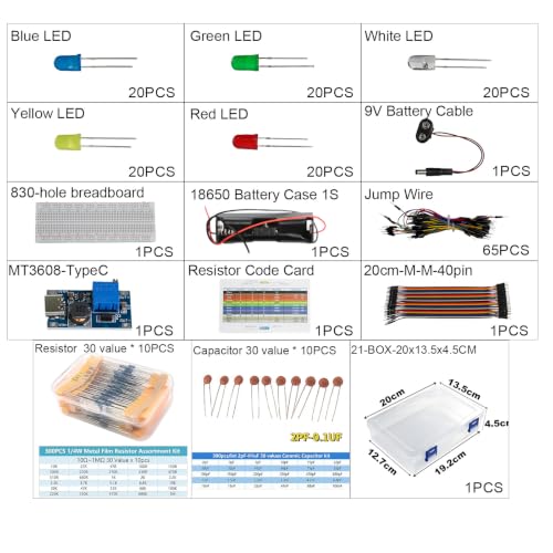 Electronics Kit for Arduino, Breadboard, LEDs, Resistors, Boost Module
