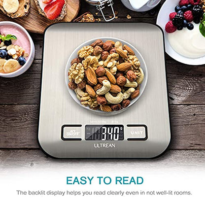 Ultrean Food Scale, Digital Kitchen Scale with LCD Display, Weight Grams and Ounces for Baking Cooking and Meal Prep, 6 Units with Tare Function, 304 Stainless Steel, 11lb (Batteries Included) - size: Medium