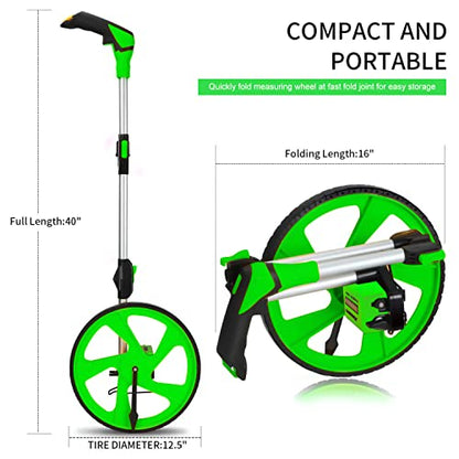 Zozen Measuring Wheel in Feet and Inches, Double Collapsible, 12.5" Green - color: Green