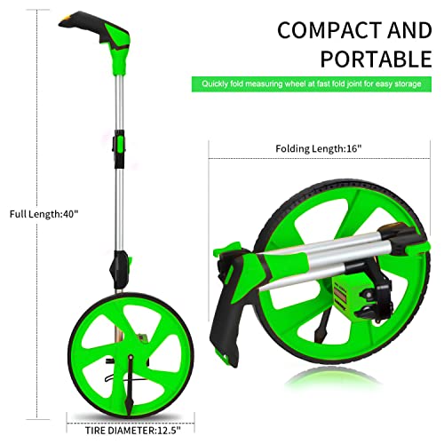 Zozen Measuring Wheel in Feet and Inches, Double Collapsible, 12.5" Green - color: Green