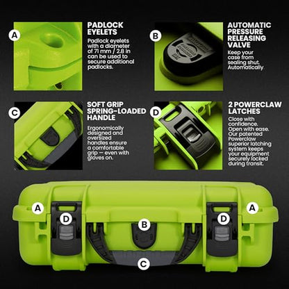 NANUK 910 Hard Case with Customizable Cubed Foam, IP67 Waterproof, Dustproof and Impact Resistant, 14.3” x 11.1” x 4.7”, Rugged Construction for Ultimate Protection, Made in Canada – Lime - color: Lime, style: Cubed Foam