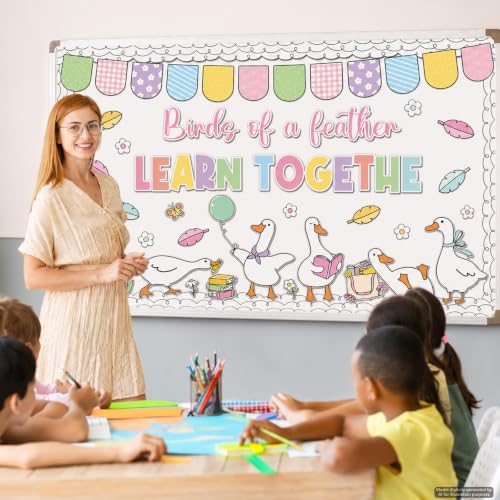 Silly Goose Bulletin Board Decoration Set Inspirational Back to School Classroom Decoration Cute Goose Blooming Floral Paper Cutouts for Home School Classroom Chalkboard Wall Door Party Supplies - style: Silly Goose