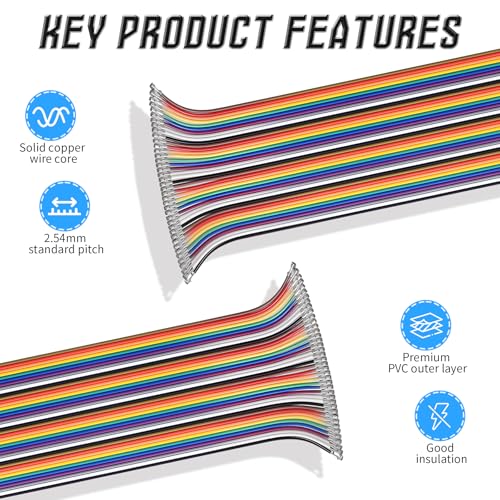 40 Pins XH2.54 Double Head Flat Ribbon Cables, 50cm / 20" - size: XH 2.54 20inch